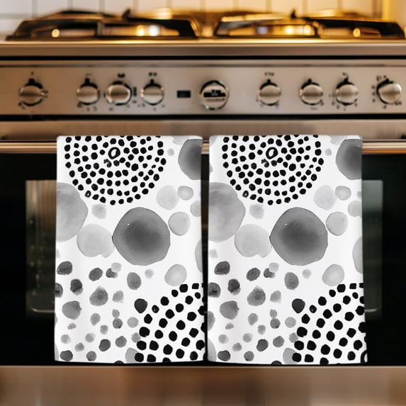 Abstract Ink Dots Kitchen Towels Set of 4, Boho Minimalist Middle Century Art Absorbent Dish Towels for Kitchen, Microfiber Hand Towel, Quick Drying Tea Towel for Cleaning Decorative Dishcloths