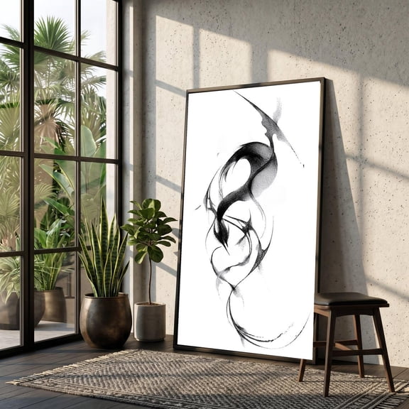 Abstract Ink Flow Art Minimalist Monochrome Wall Art Modern Fluid Lines Home Decoration