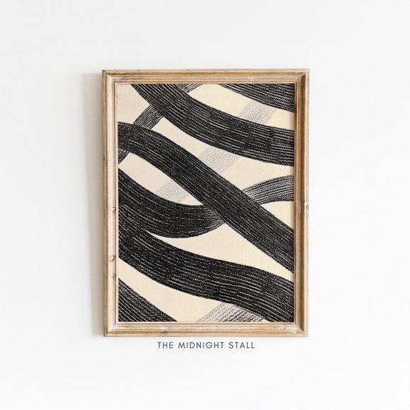 Abstract Ink Flow Print, Monochrome Minimalist Wall Art, Surreal Linework Illustration, Graphite Concept Art,, RE09, Unframed Canvas 12x16in