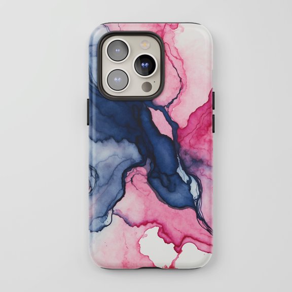 Abstract Ink For All iPhone Series Tough Phone Case Abstract Art Pink Blue