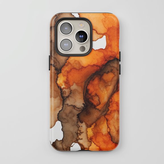 Abstract Ink For All iPhone Series Tough Phone Case Fluid Art Orange Brown
