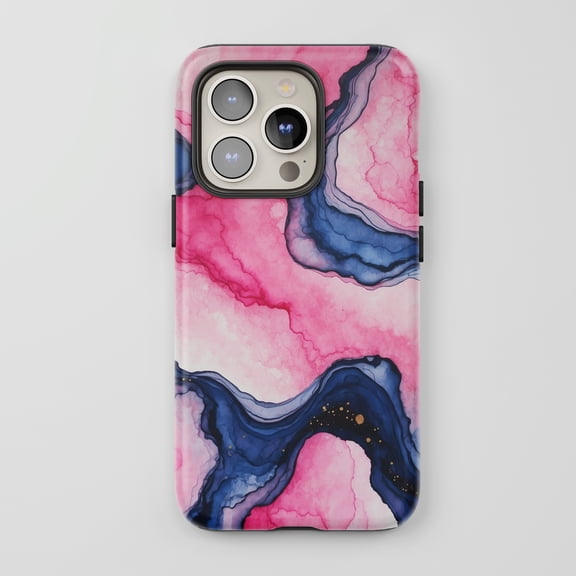 Abstract Ink For All iPhone Series Tough Phone Case Fluid Art Pink Blue Gold
