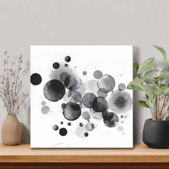 Abstract Ink Framed Canvas Wall Art, Black Ink Splatter Bubbles Drops Wall Art Painting for Living Room Bedroom Home Decor, 8”x8”, Office Artwork Print