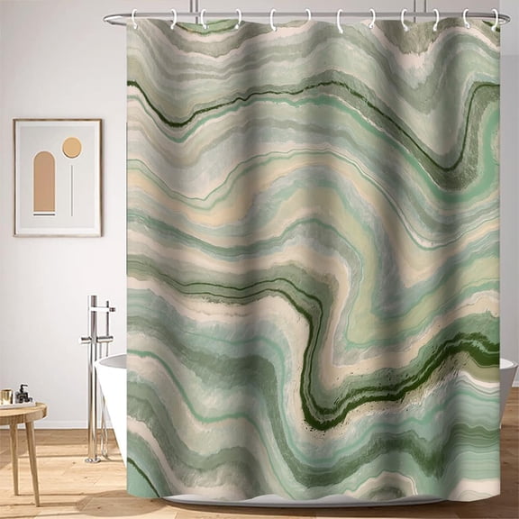Abstract Ink Painting Shower Curtain Light Green Wave Pattern Modern Art Bathtub Shower Curtain for Bathroom Decor Waterproof Texture Washable Fabric Shower Curtain, 72x84 Inch