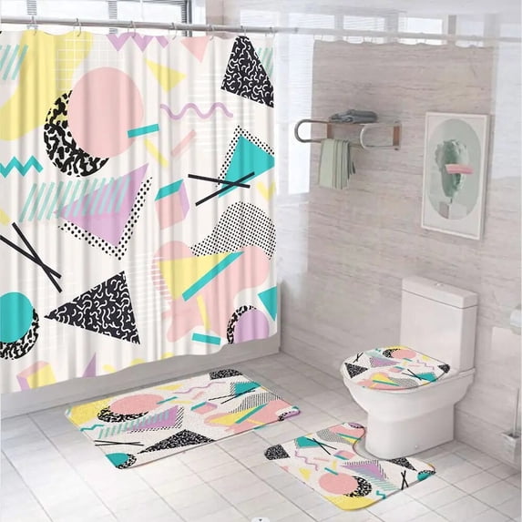 Abstract Ink Painting Shower Curtain Set Colorful Graffiti Bathroom Curtains With 12 Hook Non-Slip Bath Mat Rug Lid Toilet Cover