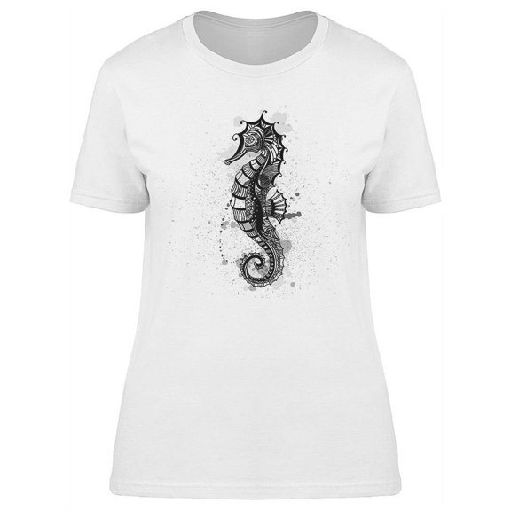 Abstract Ink Seahorse Sketch T-Shirt Women -Image by Shutterstock, Female x-Large