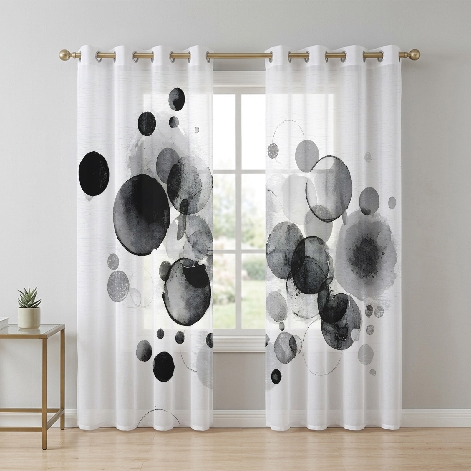 Abstract Ink Sheer Curtains 63 Inch Long 2 Panels, Black Ink Splatter ...