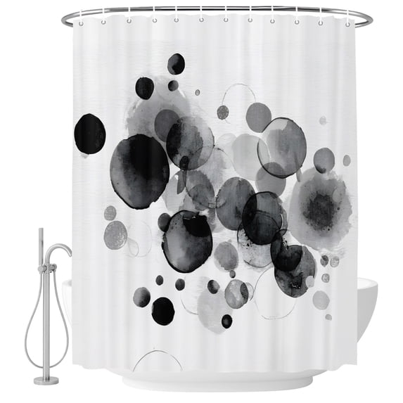 Abstract Ink Shower Curtain Set with Hooks, Black Ink Splatter Bubbles ...