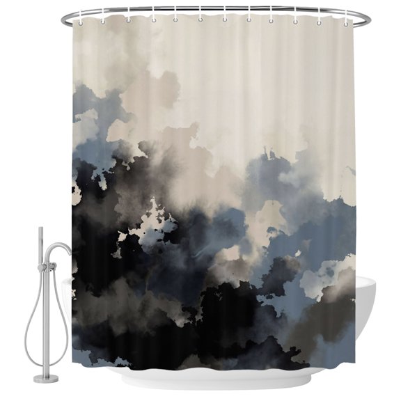 Abstract Ink Wash Fabric Shower Curtain Modern Stromy Sky Clouds Beige Washable Shower Curtains for Bathroom, Waterproof Bath Curtain with Hooks Home Decor 36x72in