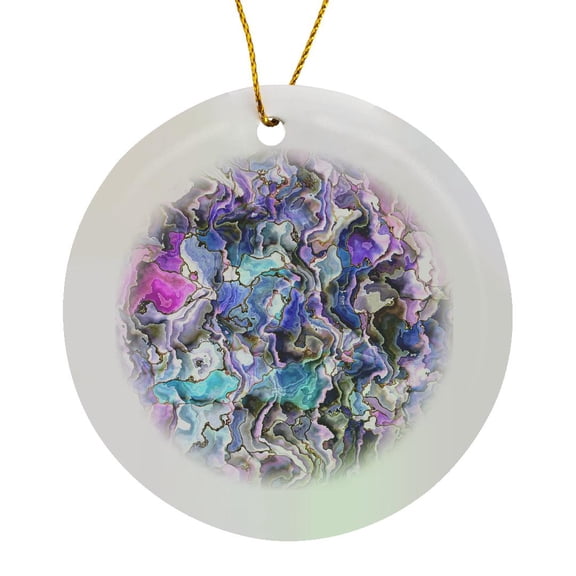 3drose, Abstract, Inside an Oyster Shell, Pink, Purple, Aqua, Modern Art, Modern, Contemporary, Circle Porcelain Ornament