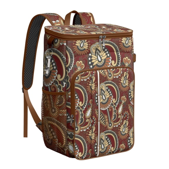 Abstract Insulated Soft Cooler Bag - Bohemian Paisley Pattern 20L Leakproof Backpack for Picnics, Hiking & Parties, Lightweight 1050g