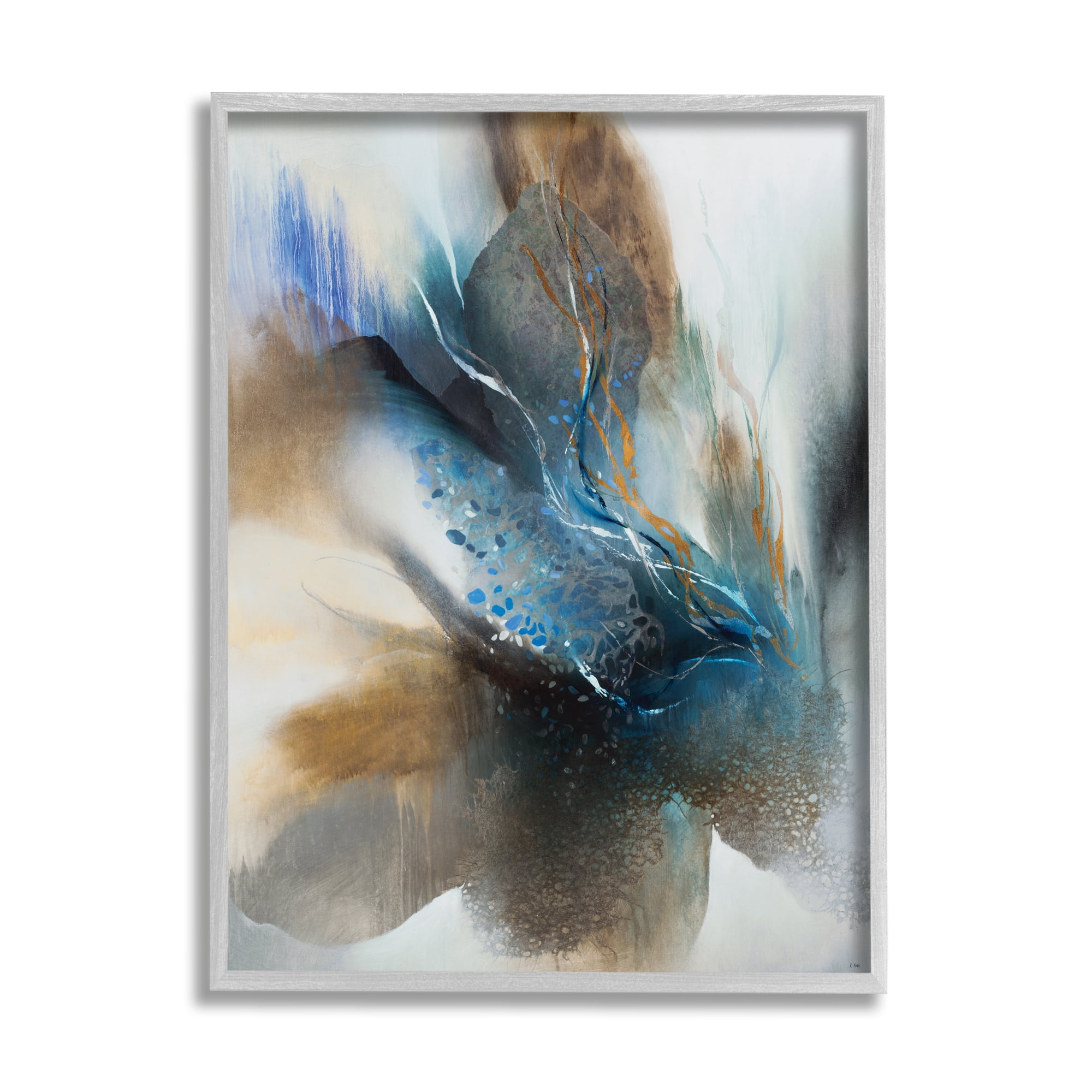 Abstract Interpretation of Blue Speckled Bird 11 in x 14 in Framed Painting Art Prints, by Stupell Home Décor