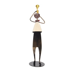 Abstract Iron Trumpet Musician Sculpture, 13.9" Handcrafted Metal Figurine for Home Office Decor, Waterproof Gold Tone Art Piece metal Living Room Tabletop Shelf Desk Office