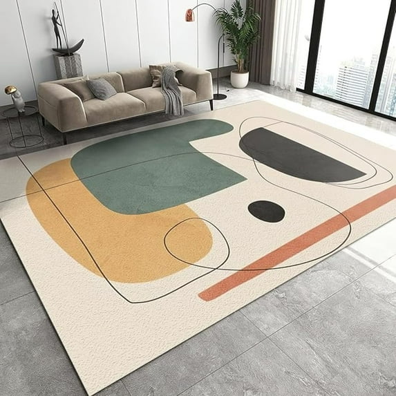 Abstract Irregular Mid-Century Area Rug, Creative Bohemian Color Non Slip Kids Rugs, Easy Care Durable Carpet For Indoor Living Room Bedroom Office Decor Mat 4x6ft