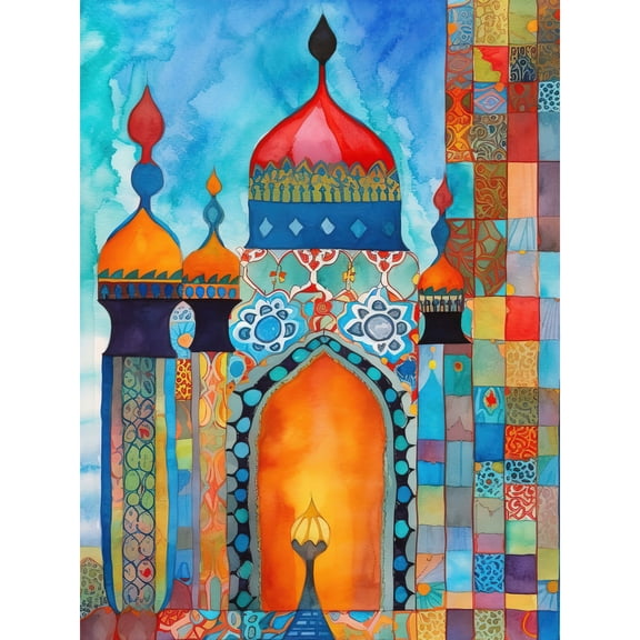 Abstract Islamic Mosque Entrance Prayer Folk Art Extra Large XL Wall Art Poster Print