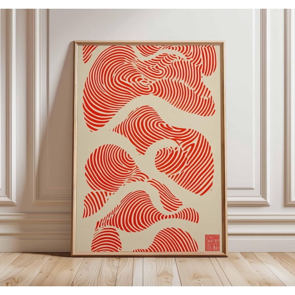 Abstract Japanese Red Wave Modern Minimalist Zen Geometric Art Unframed Paper Print