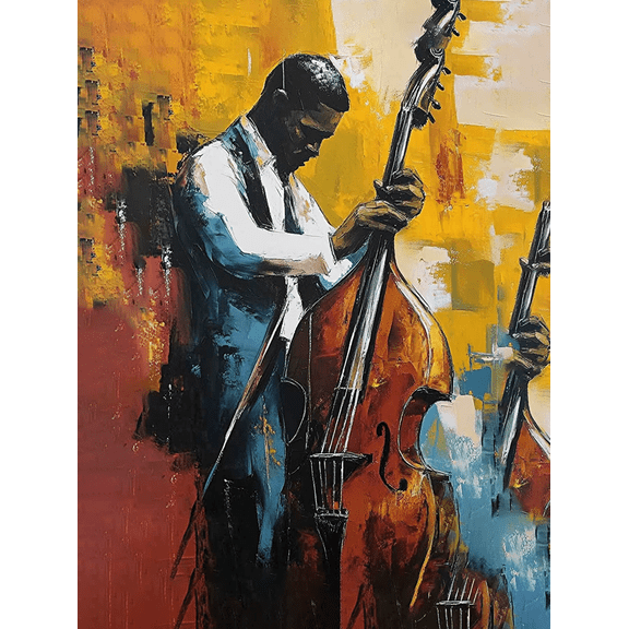 Abstract Jazz Musician Double Bass Canvas Art Print Suitable for Living Room Bedroom Office Studio and Music Room Decoration.