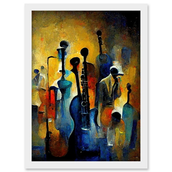 Abstract Jazz Orchestra Rhythm & Blues Music Oil Artwork Framed Wall Art Print A4