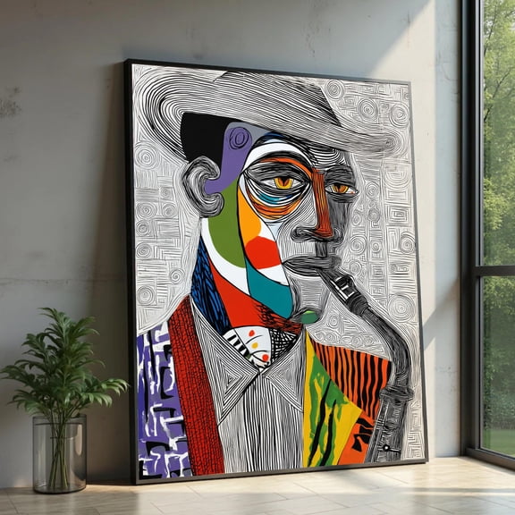 Abstract Jazz Saxophone Player, Cubist Portrait, Large, Oversized Poster, Poster Only