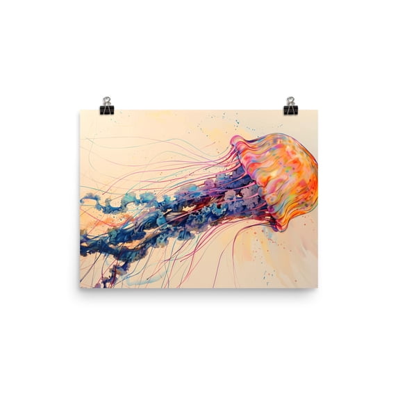 Abstract Jelly Fish Poster Print Maximalist Design Boho Beach Home Decor (12″×16″)