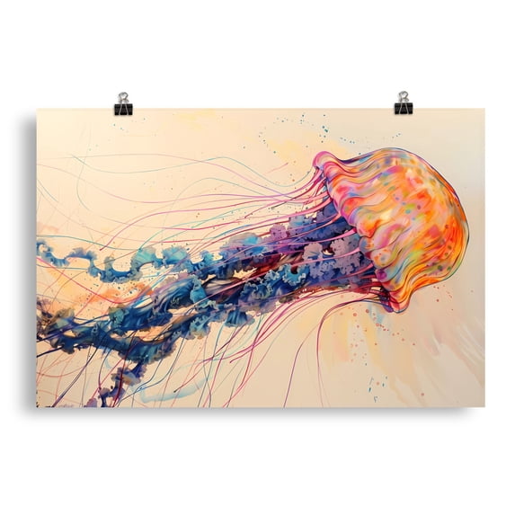 Abstract Jelly Fish Poster Print Maximalist Design Boho Beach Home Decor (20″×30″)