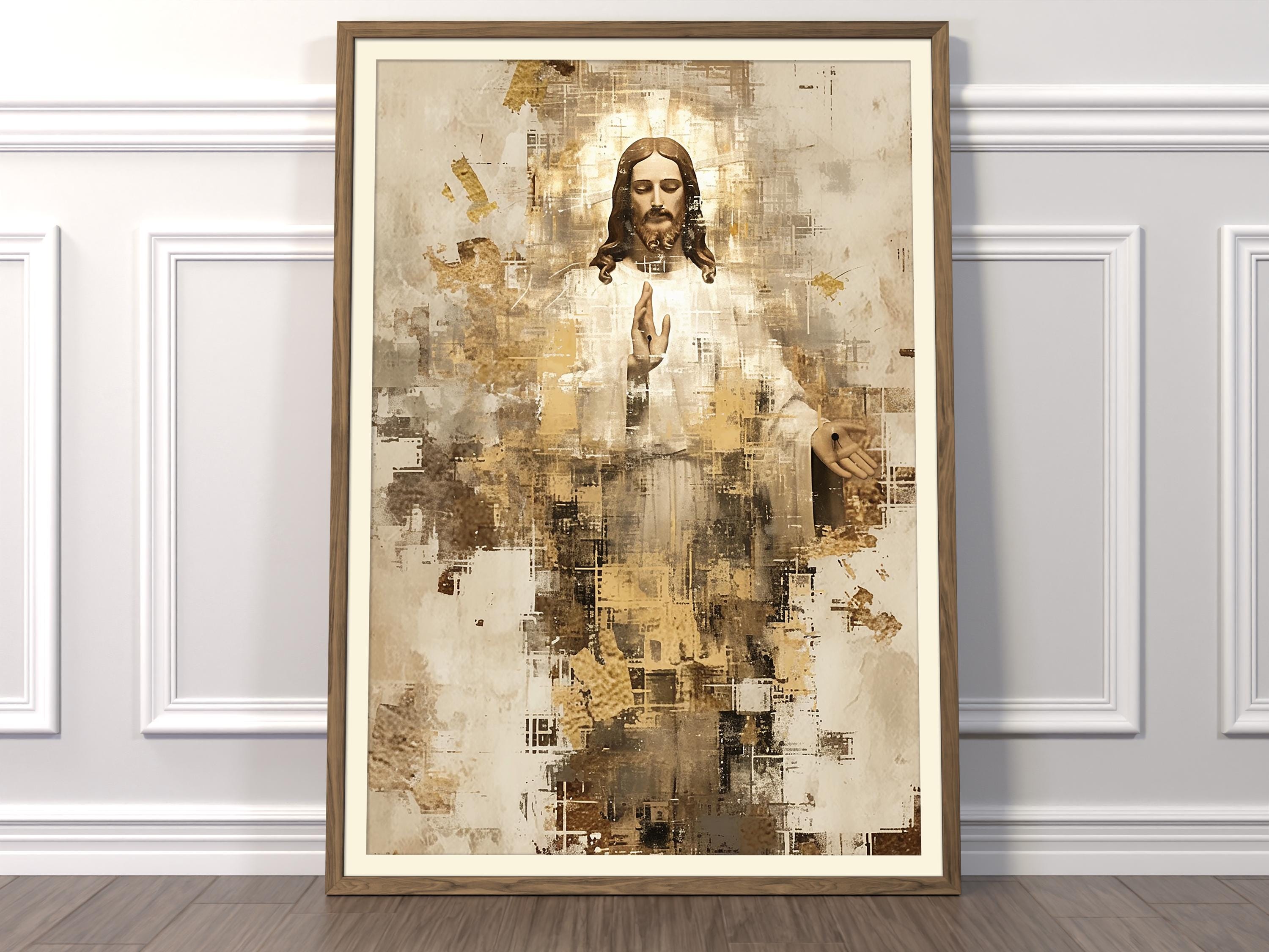 Abstract Jesus Christ Print: Gold & Earthy Tones, Spiritual Wall Art ...