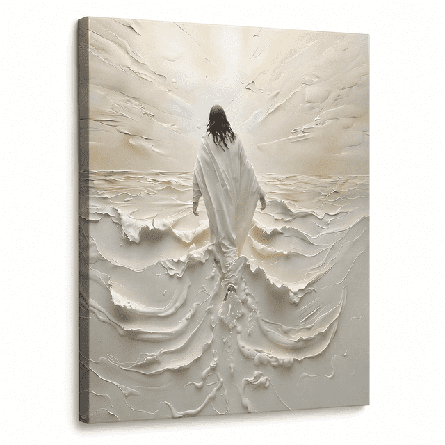 Abstract Clock Automotive Abstract Jesus Walking on Water Canvas Wall Art Christian Spiritual ...