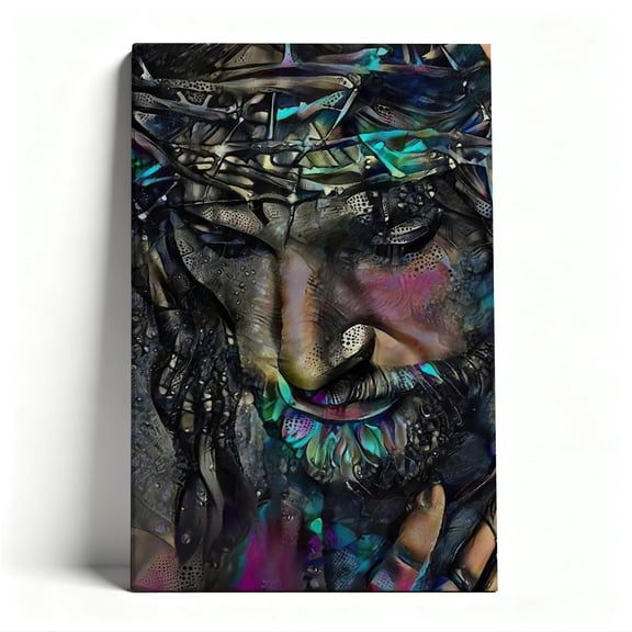 Abstract Jesus with Crown of Thorns Canvas Wall Art, Contemporary Christian Decor, Bold Mixed-Media Religious Artwork for Prayer Room, Ready to Hang
