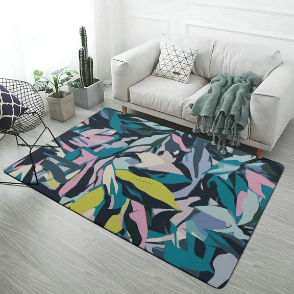 Abstract Jungle Leaf Pattern Carpet Style Living Room Bedroom Soft Comfy Rug Modern 3d Entry Mats Household