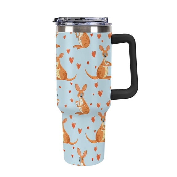 Abstract Kangaroos And Hearts Tumbler with Handle and Straw 40 oz Stainless Steel Leakproof Travel Coffee Mug Car Cup Vacuum Water Bottle 40oz