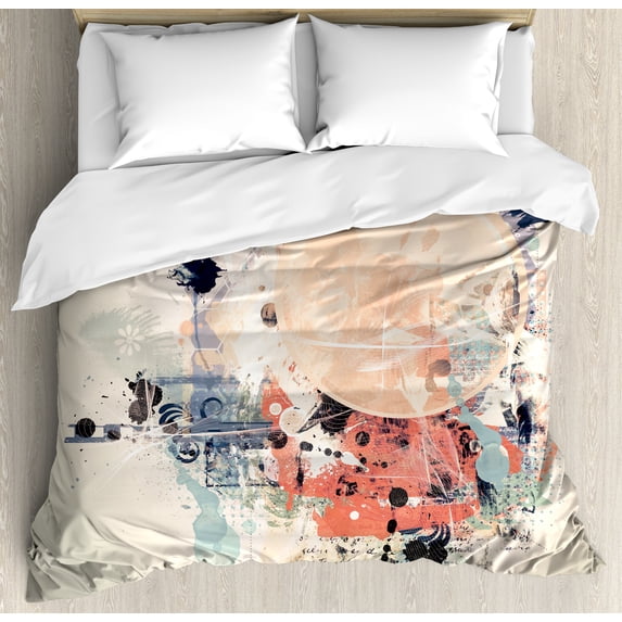 Abstract King Size Duvet Cover Set, Grunge Textured Mix Collage with Murky Tone Effects Artistic Watercolor Design, Decorative 3 Piece Bedding Set with 2 Pillow Shams, Multicolor, by Ambesonne