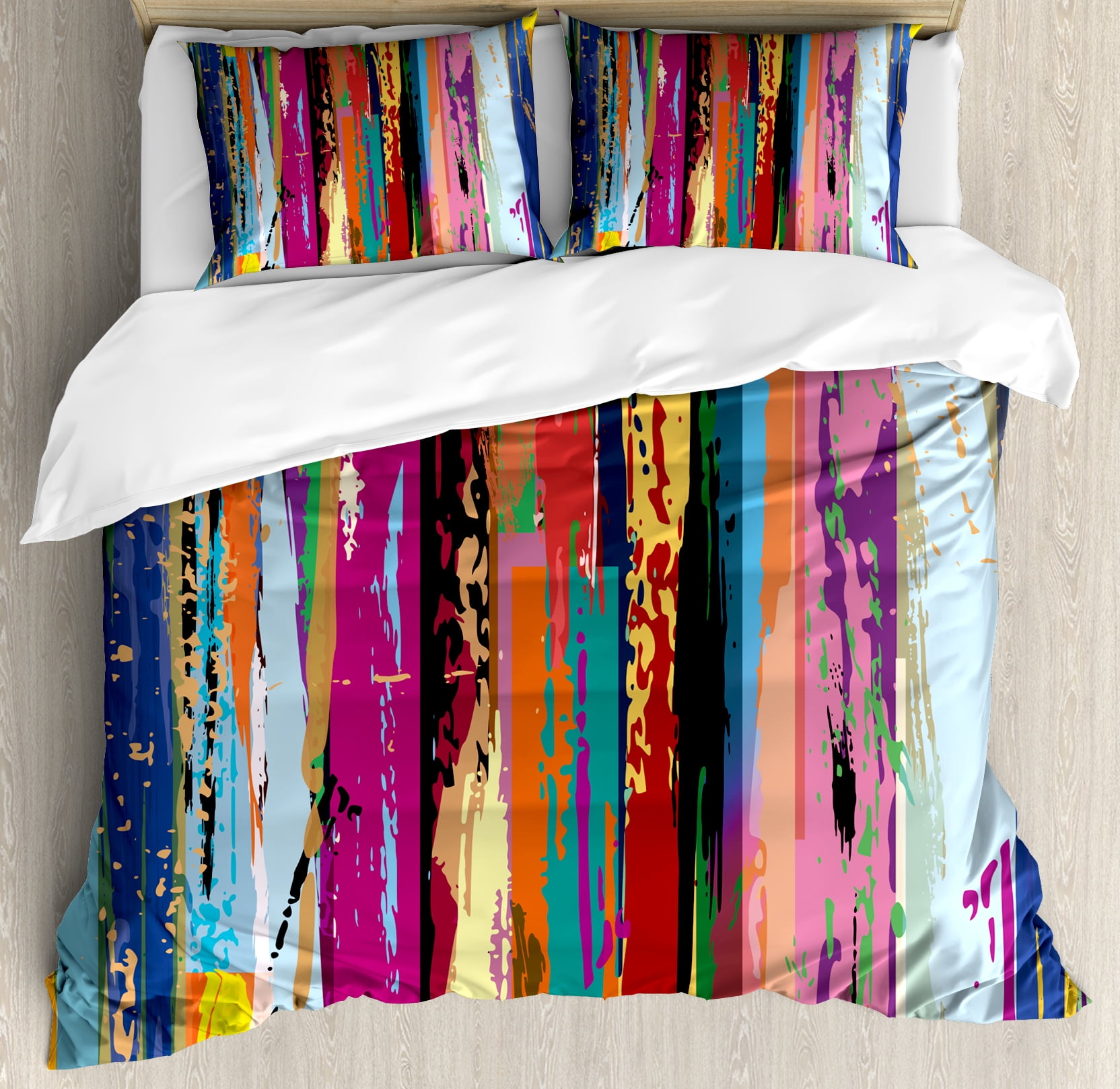 King Size Multicolored Abstract Microfiber Duvet Cover Set