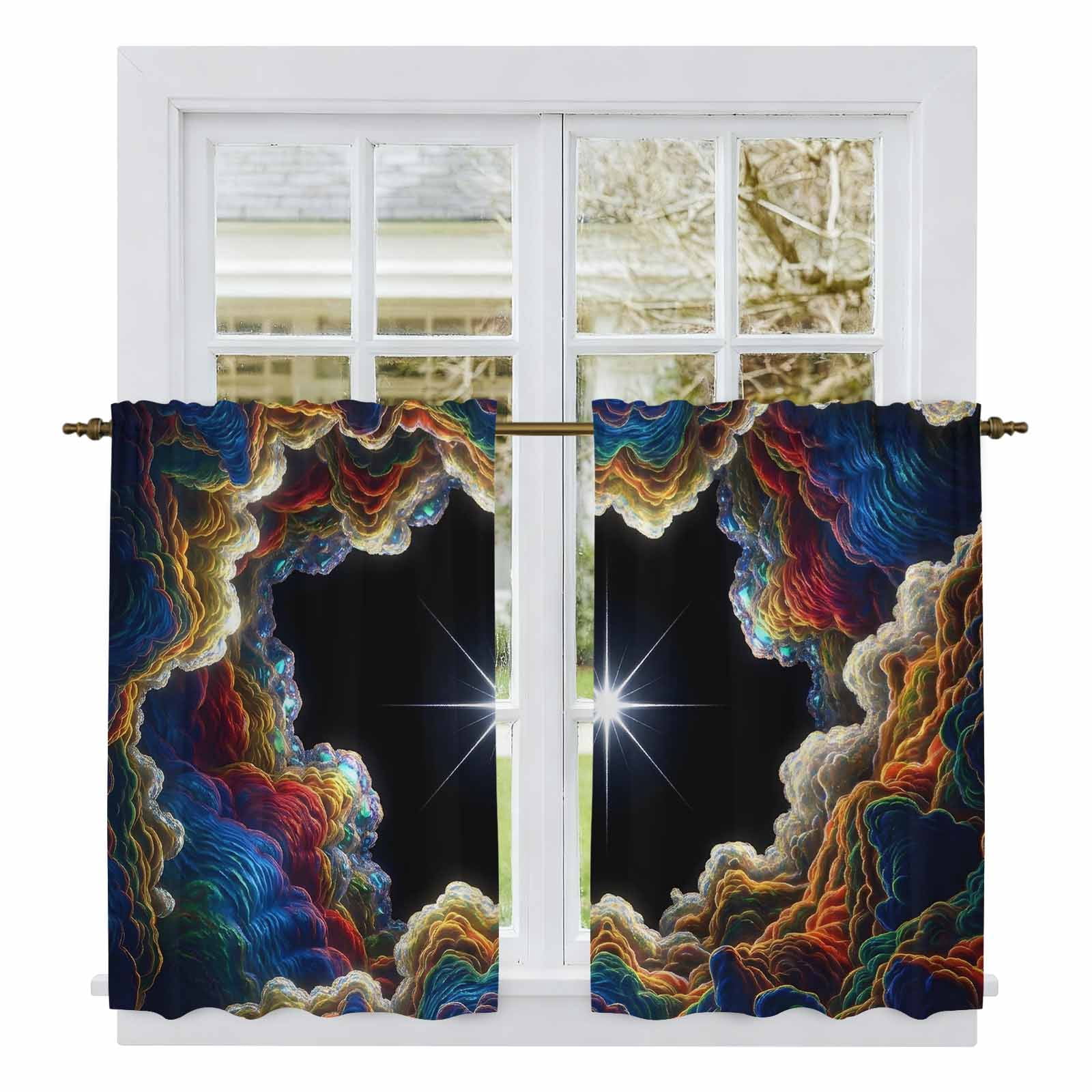 Abstract Kitchen Curtains 45 Inch Length, Bright Star Blue Green Yellow ...