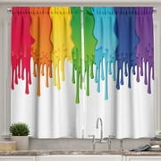 Abstract Kitchen Curtains, Rainbow Drops Creative Design, 2 Panel Drapes with Rod Pocket Room Decor, 55" x 39", Multicolor, by Ambesonne