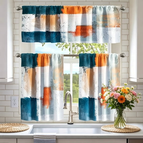 Abstract Kitchen Curtains Set Modern Tier Curtains and Valance Art ...