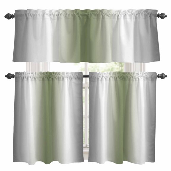 Abstract Kitchen Curtains Set for Windows, Dark Gray Seaweed Rate Gradient Ombre Curtains Valance and Tier 3 Piece Set Small Drapes 36 Inch Length for Kitchen Bedroom Decor