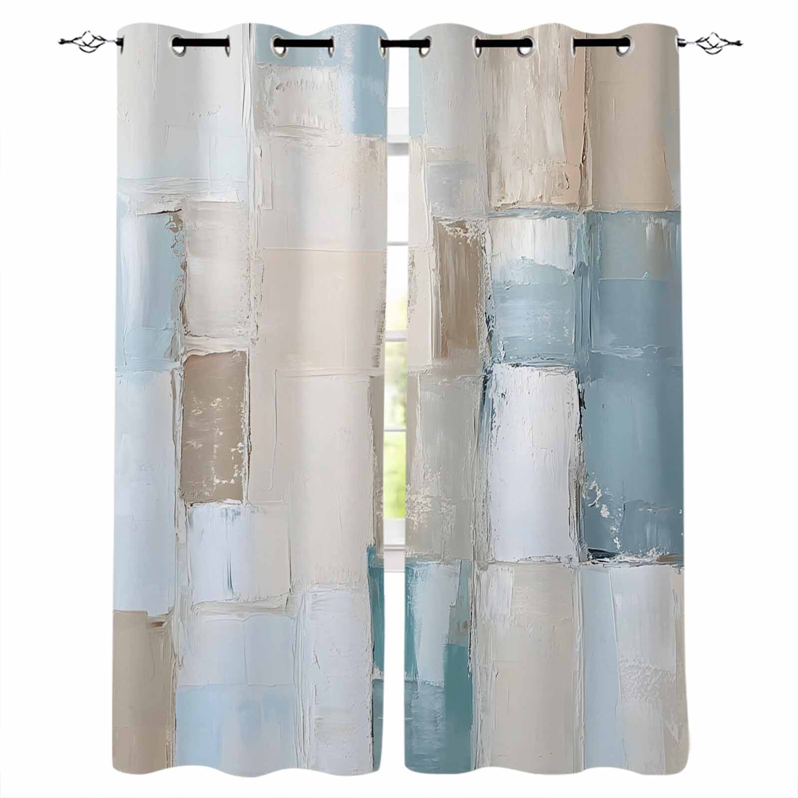 Abstract Kitchen Curtains Simple Geometric Blue Brown Colors Block Cafe ...
