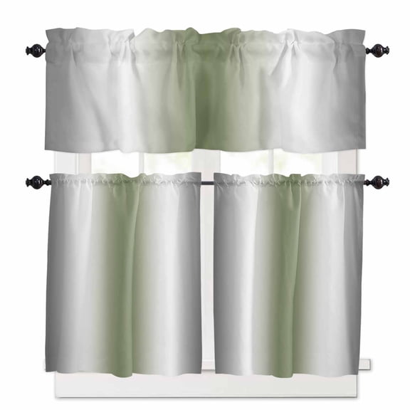 Abstract Kitchen Curtains Valance and Tier Set Dark Gray Seaweed Rate Gradient Ombre Rod Pocket Short Curtains for Small Window 3 Pieces Set for Bedroom Bathroom Cafe (54" x 18"+27" x 24")
