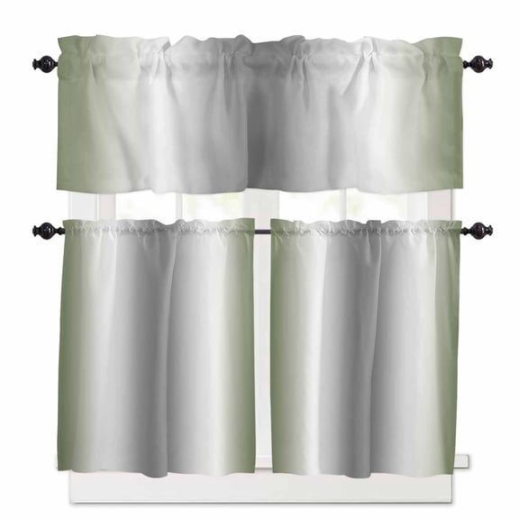Abstract Kitchen Curtains Valance and Tier Set Gray Seaweed Rate Gradient Ombre Rod Pocket Short Curtains for Small Window 3 Pieces Set for Bedroom Bathroom Cafe (54" x 18"+27" x 24")
