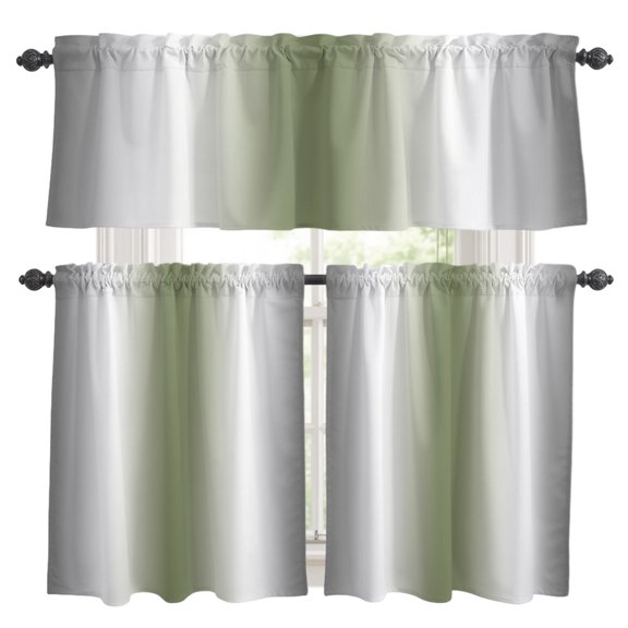 Abstract Kitchen Curtains and Valances Set, Dark Gray Seaweed Rate Gradient Ombre 3 Piece Curtains Valances and Tiers Set Rod Pocket for Kitchen Bathroom Windows 36 Inch