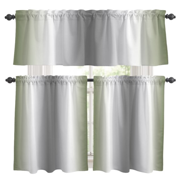Abstract Kitchen Curtains and Valances Set, Gray Seaweed Rate Gradient Ombre 3 Piece Curtains Valances and Tiers Set Rod Pocket for Kitchen Bathroom Windows 36 Inch