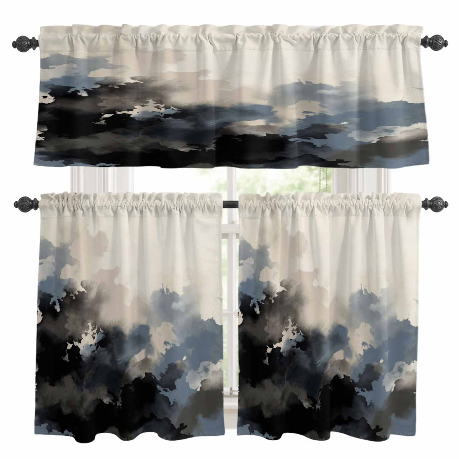 Abstract Kitchen Curtains and Valances Set, Oil Painting Industry Style ...