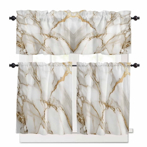 Abstract Kitchen Curtains Valances and Tiers Set of 3, 24 Inch Length Tier Curtains and Valance Rod Pocket Valance Curtains Set for Kitchen Bathroom Small Windows