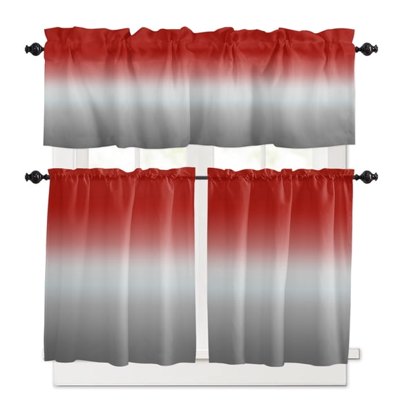 Abstract Kitchen Curtains Valances and Tiers Set of 3, 24 Inch Length Tier Curtains and Valance Rod Pocket Valance Curtains Set for Kitchen Bathroom Small Windows