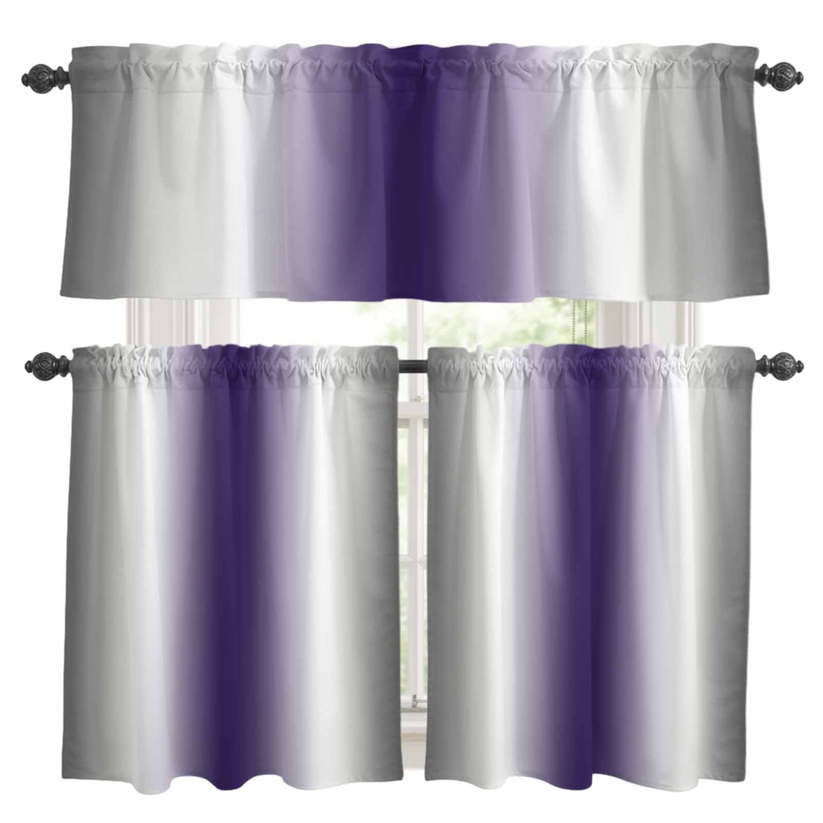 Abstract Kitchen Curtains Valances and Tiers Set of 3 Dark Gray Purple ...