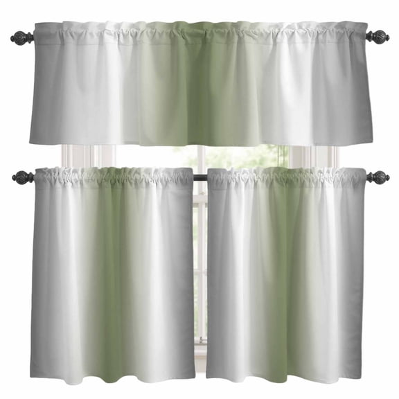 Abstract Kitchen Curtains Valances and Tiers Set of 3 Dark Gray Seaweed Rate Gradient Ombre Tier Curtains and Valance with Rod Pocket for Small Windows, 27.5"x24"