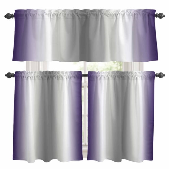 Abstract Kitchen Curtains Valances and Tiers Set of 3 Gray Purple Gradient Ombre Tier Curtains and Valance with Rod Pocket for Small Windows, 27.5"x24"