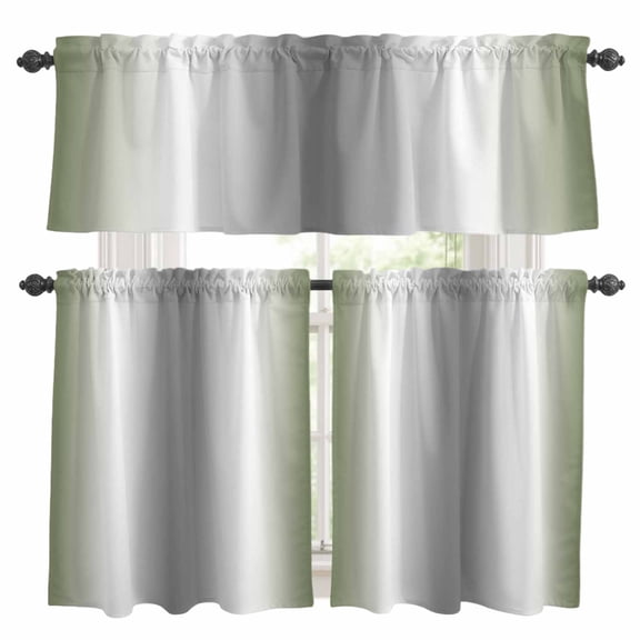 Abstract Kitchen Curtains Valances and Tiers Set of 3 Gray Seaweed Rate Gradient Ombre Tier Curtains and Valance with Rod Pocket for Small Windows, 27.5"x24"