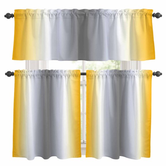 Abstract Kitchen Curtains Valances and Tiers Set of 3 Orange Gray Gradient Ombre Tier Curtains and Valance with Rod Pocket for Small Windows, 27.5"x24"
