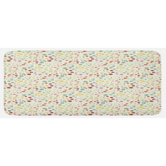 Abstract Kitchen Mat, Traditional Polka Dots with Colorful Summer Vibes Retro Look Vibrant Swirl Designs, Plush Decorative Kitchen Mat with Non Slip Backing, 47" X 19", Multicolor, by Ambesonne